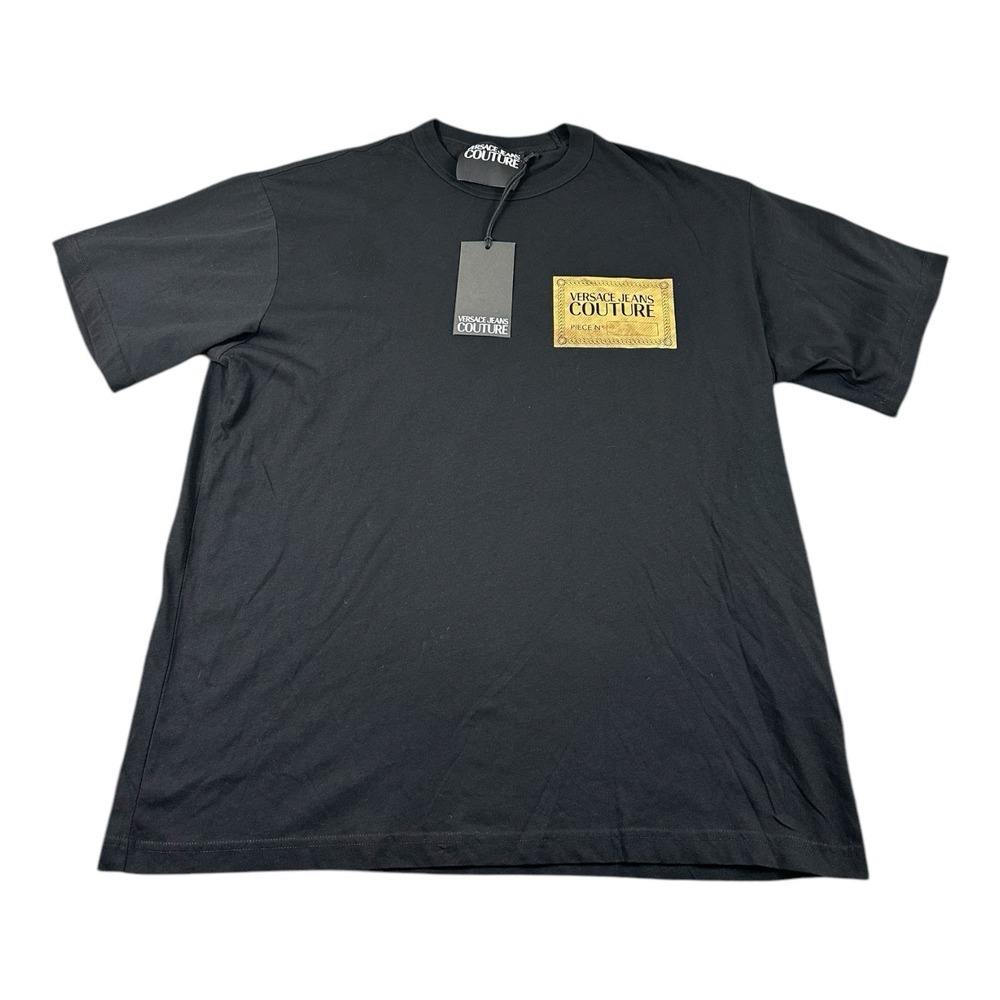 Versace Jeans Couture Black Gold Graphic Cotton T Shirt Mens L E73GAHG06E